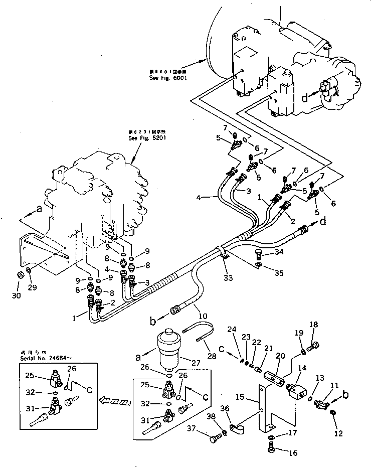 Komatsu parts book diagram for PC220LC-3 S/N 20001-UP: O.L.S.S. PIPING (FOR LONG LEVER CONTROL)