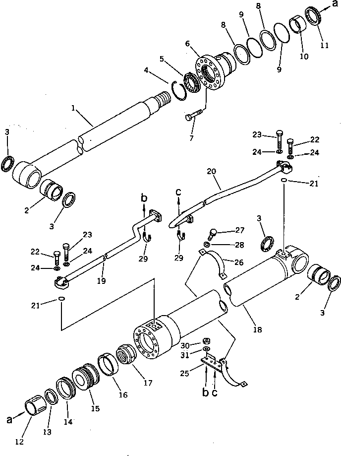 Komatsu parts book diagram for PC220LC-3 S/N 20001-UP: BOOM CYLINDER (FOR 60 FEET LONG FRONT)