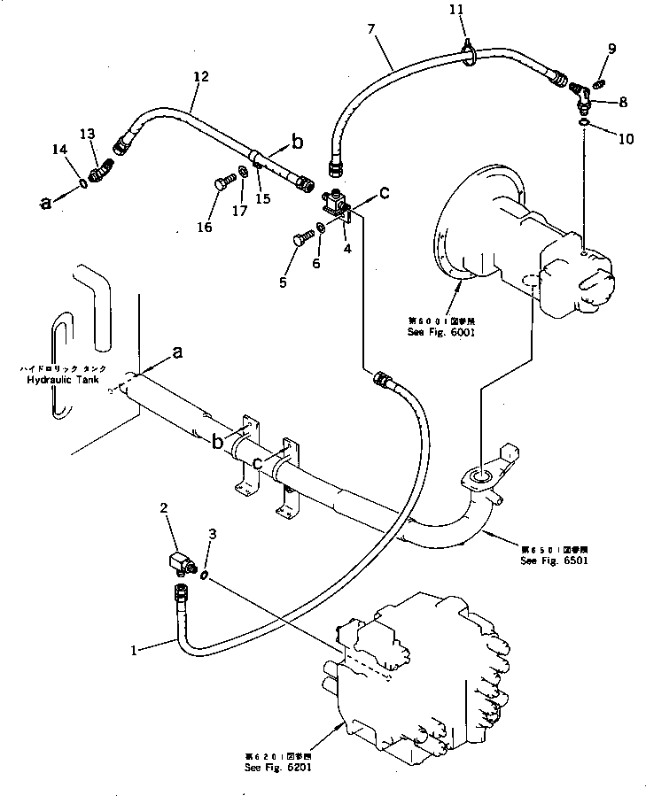Komatsu parts book diagram for PC220LC-3 S/N 20001-UP: HYDRAULIC PIPING (DRAIN) (FOR LONG LEVER CONTROL)(#20282-20411)
