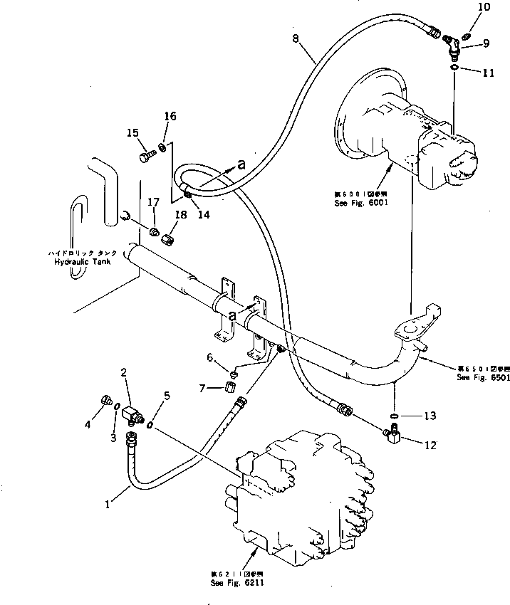 Komatsu parts book diagram for PC220LC-3 S/N 20001-UP: HYDRAULIC PIPING (DRAIN) (FOR WRIST CONTROL)(#20224-20281)
