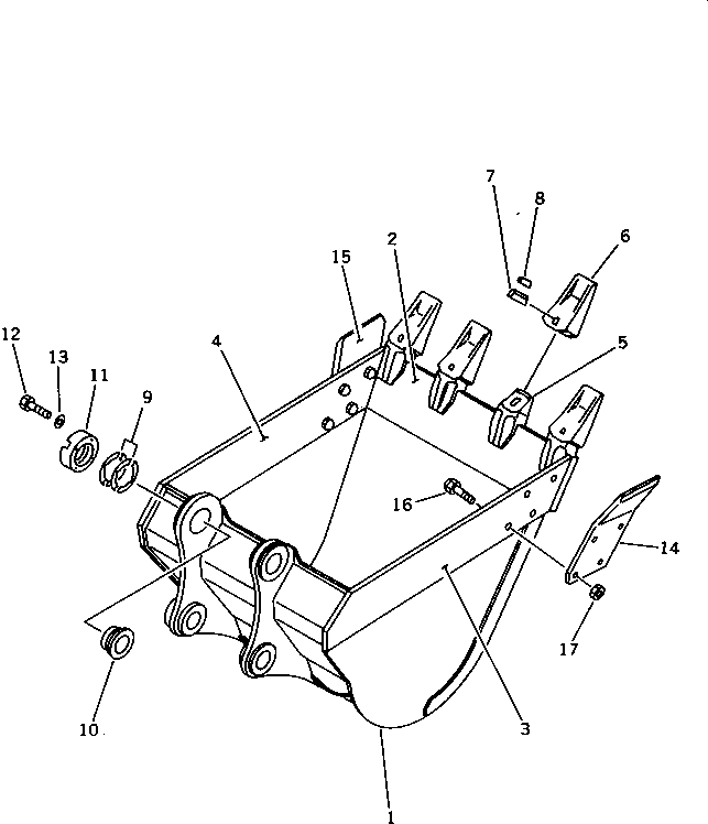 Komatsu parts book diagram for PC220LC-3 S/N 20001-UP: BUCKET ? 0.9M3 ? WIDTH 1155MM(#23164-)