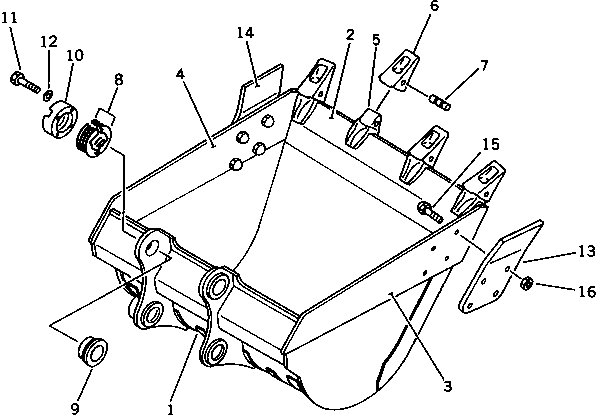 Komatsu parts book diagram for PC220LC-3 S/N 20001-UP: BUCKET ? 0.9M3 ? WIDTH 1155MM ? HORIZONTAL PIN TYPE(#23164-)
