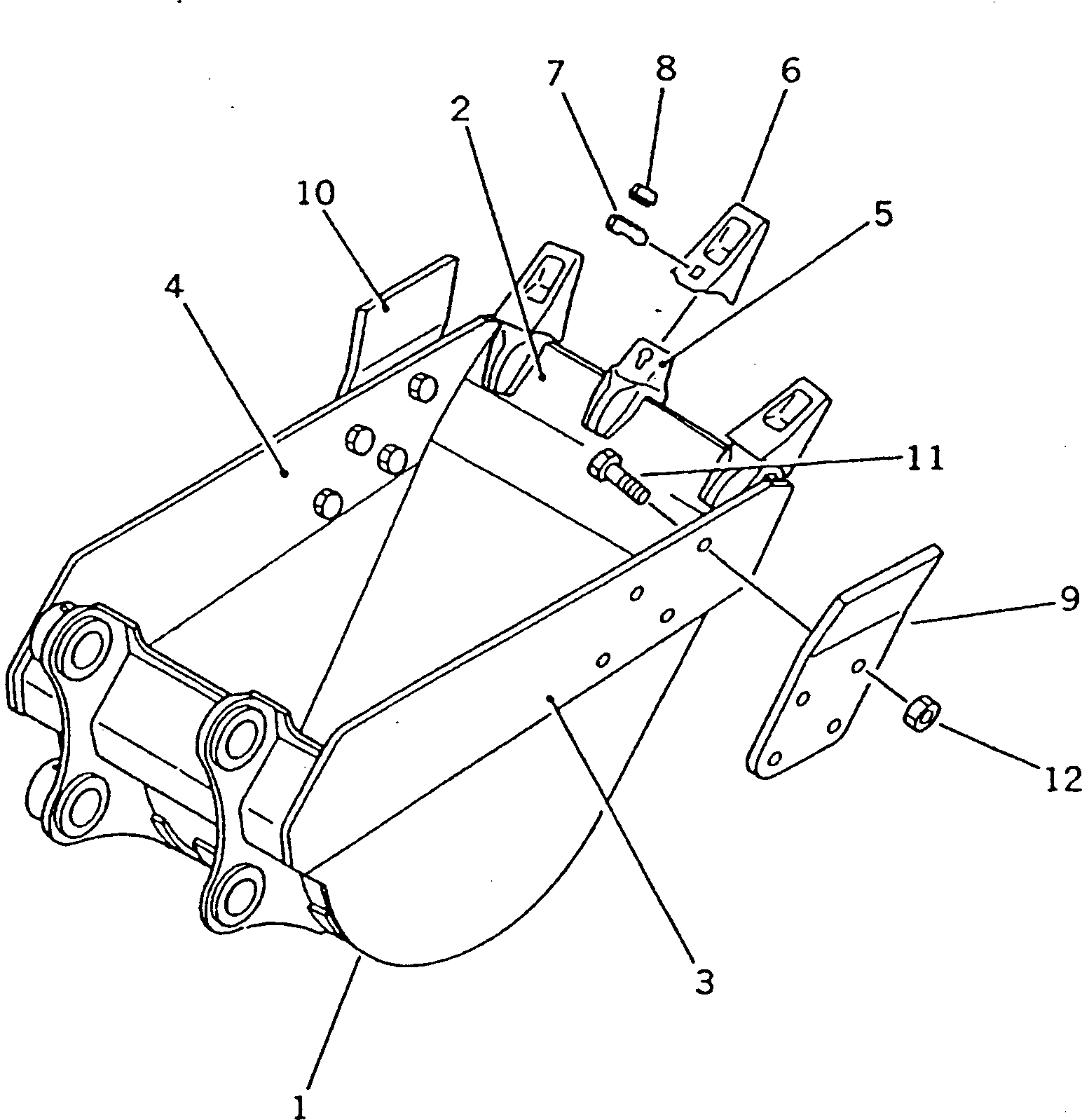 Komatsu parts book diagram for PC220LC-3 S/N 20001-UP: BUCKET ? 0.65M3 WIDTH 900MM(#20665-)
