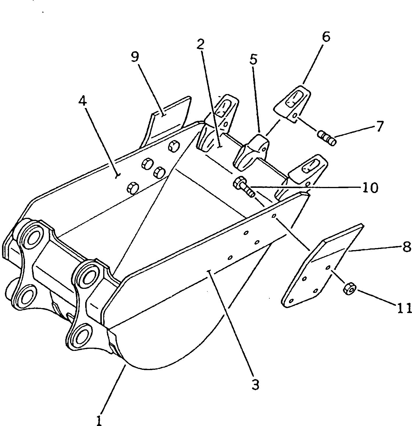 Komatsu parts book diagram for PC220LC-3 S/N 20001-UP: BUCKET ? 0.65M3 WIDTH 900MM ? HORIZONTAL PIN TYPE