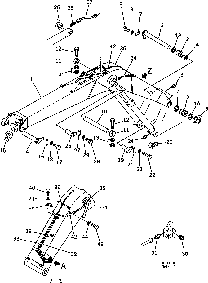 Komatsu parts book diagram for PC220LC-3 S/N 20001-UP: BOOM (FOR 40 FEET LONG FRONT)