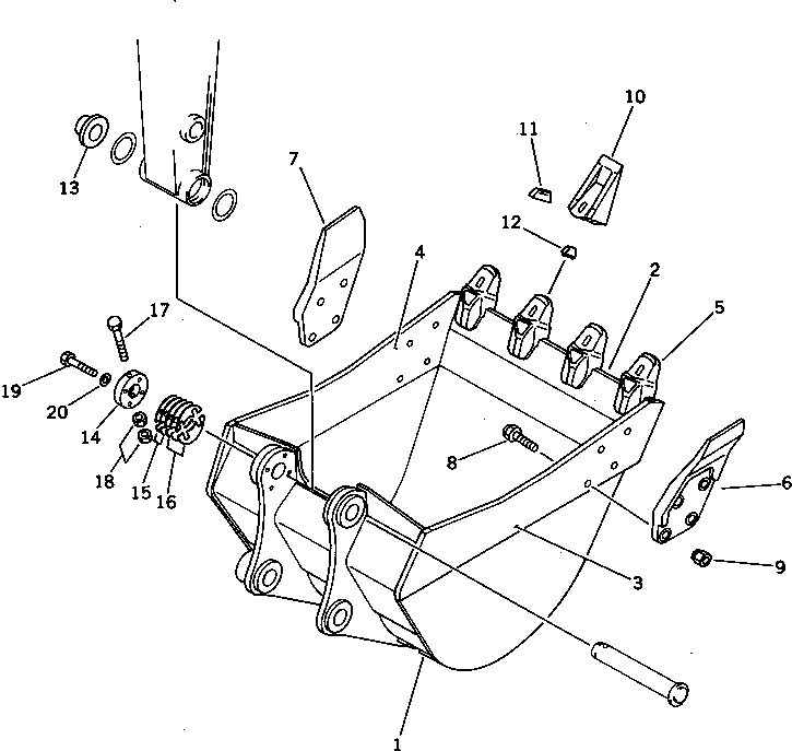 Komatsu parts book diagram for PC220LC-3 S/N 20001-UP: BUCKET ? 0.45M3 ? WIDTH 850MM (FOR 50 FEET LONG FRONT)(#20001-.)
