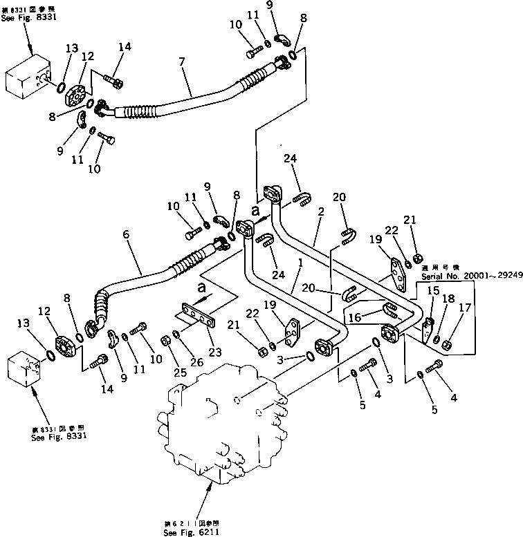 Komatsu parts book diagram for PC220LC-3 S/N 20001-UP: ADDITIONAL PIPING (CONTROL VALVE TO CHANGE ROTOR)