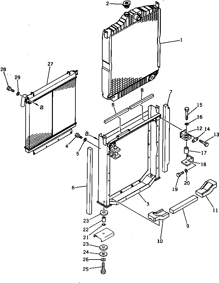 Komatsu parts book diagram for PC220LC-3 S/N 20001-UP: RADIATOR AND OIL COOLER(#20001-21707)
