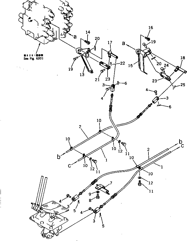 Komatsu parts book diagram for PC220LC-3 S/N 20001-UP: TRAVEL CONTROL LEVER AND LINKAGE (2/2) (FOR LONG LEVER CONTROL)  (WITH AUTO DECELERATION)