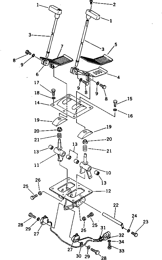 Komatsu parts book diagram for PC220LC-3 S/N 20001-UP: TRAVEL CONTROL LEVER AND LINKAGE (1/2) (FOR WRIST CONTROL) (WITH AUTO DECELERATION)(#21191-21569)