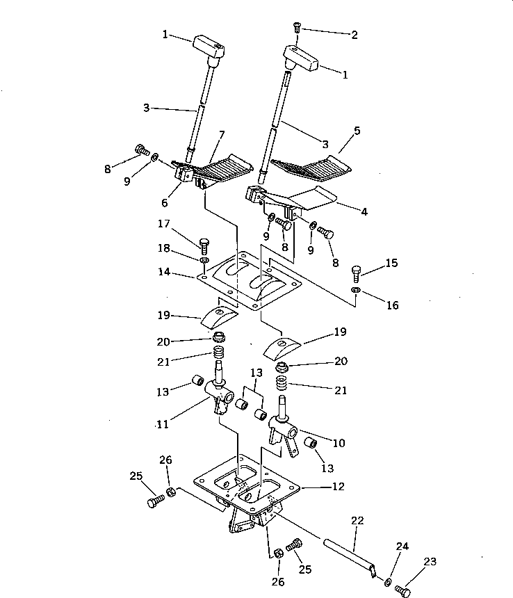 Komatsu parts book diagram for PC220LC-3 S/N 20001-UP: TRAVEL CONTROL LEVER AND LINKAGE (1/2) (FOR WRIST CONTROL)       (WITHOUT AUTO DECELERATION)(#21191-21569)
