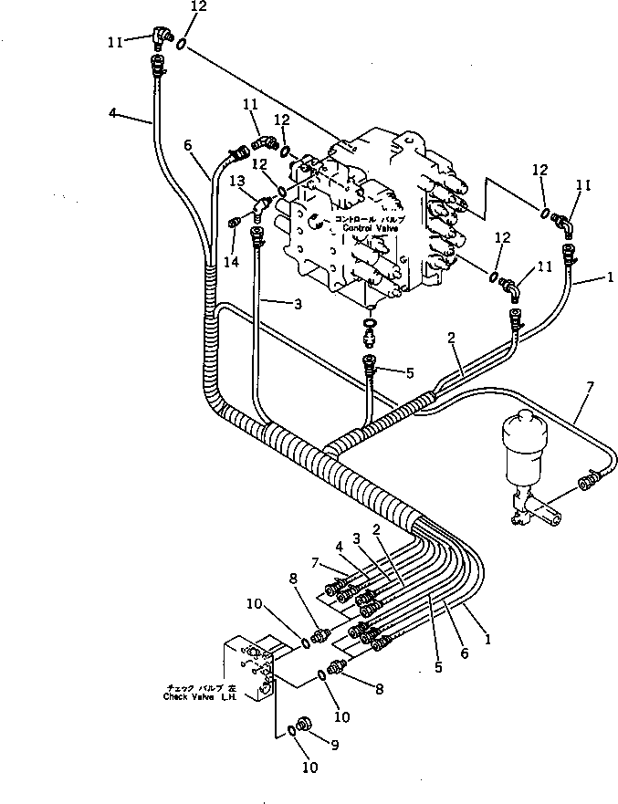 Komatsu parts book diagram for PC220LC-3 S/N 20001-UP: P.P.C. VALVE PIPING (2/3) (FOR LONG LEVER CONTROL)(#21135-21190)
