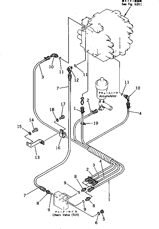 Komatsu parts book diagram for PC220LC-3 S/N 20001-UP: P.P.C. VALVE PIPING (3/3) (FOR LONG LEVER CONTROL)(#20001-21134)