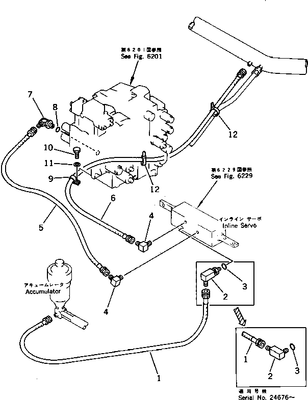 Komatsu parts book diagram for PC220LC-3 S/N 20001-UP: BOOM CONTROL PIPING (FOR LONG LEVER CONTROL)(#20001-21134)