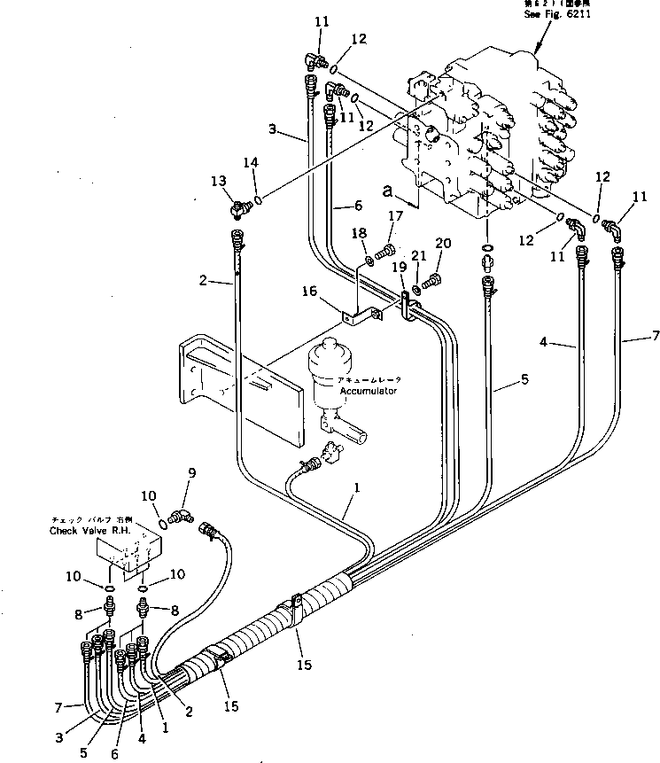 Komatsu parts book diagram for PC220LC-3 S/N 20001-UP: P.P.C. VALVE PIPING (3/3) (FOR WRIST CONTROL) (WITH AUTO DECELERATION ? SWING MECHANICAL BRAKE)(#20001-21190)