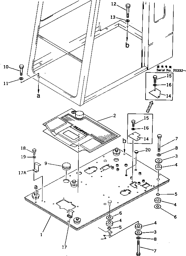 Komatsu parts book diagram for PC220LC-3 S/N 20001-UP: OPERATOR'S CAB ? FLOOR FRAME (FOR WRIST CONTROL)(#20001-21555)