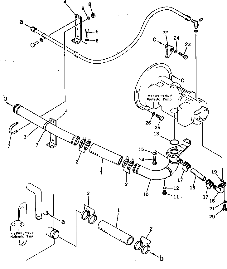 Komatsu parts book diagram for PC220LC-3 S/N 20001-UP: HYDRAULIC PIPING (TANK TO PUMP)(#23624-)