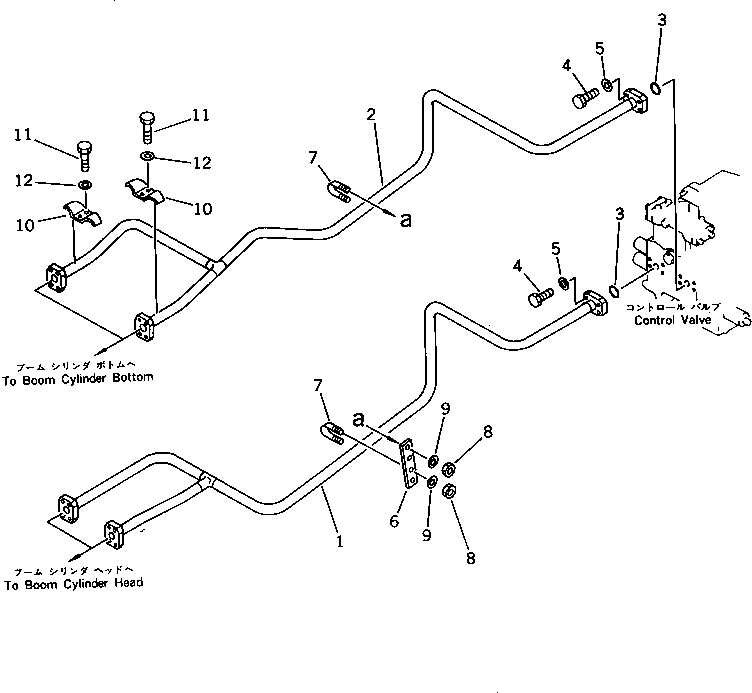 Komatsu parts book diagram for PC220LC-3 S/N 20001-UP: HYDRAULIC PIPING (BOOM CYLINDER LINE) (CHASSIS SIDE)
