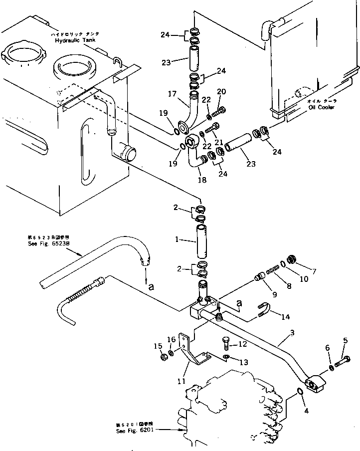 Komatsu parts book diagram for PC220LC-3 S/N 20001-UP: HYDRAULIC PIPING (RETURN AND OIL COOLER) (WITH AUTO DECELERATION ? SWING MECHANICAL BRAKE)(#21708-23623)