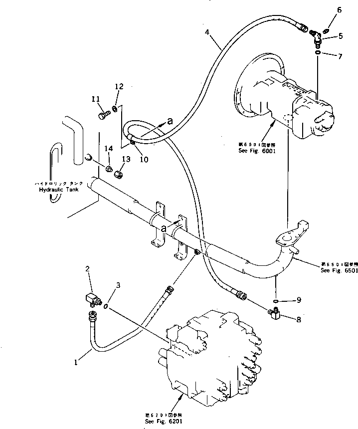 Komatsu parts book diagram for PC220LC-3 S/N 20001-UP: HYDRAULIC PIPING (DRAIN) (FOR LONG LEVER CONTROL)(#20224-20281)