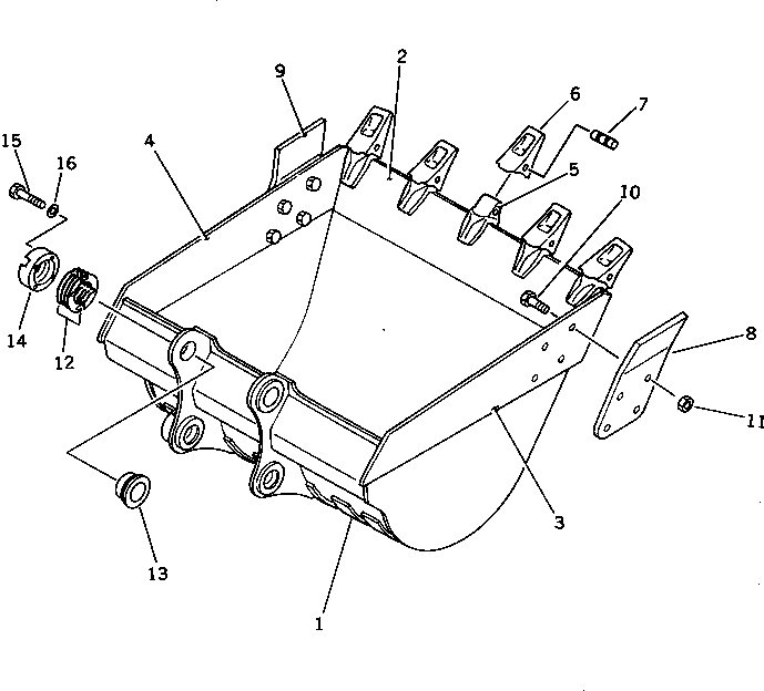 Komatsu parts book diagram for PC220LC-3 S/N 20001-UP: BUCKET ? 1.0M3 ? WIDTH 1300MM ? HORIZONTAL PIN TYPE(#20001-23163)