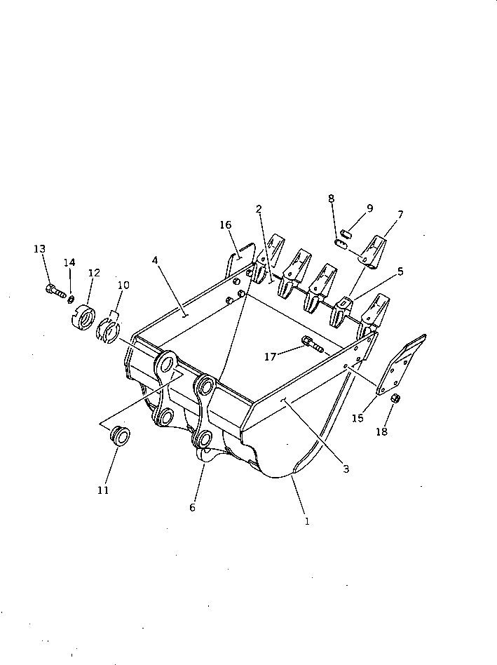 Komatsu parts book diagram for PC220LC-3 S/N 20001-UP: BUCKET ? 1.0M3 ? WIDTH 1330MM ? WITH HOOK (EXCEPT JAPAN)(#23164-)