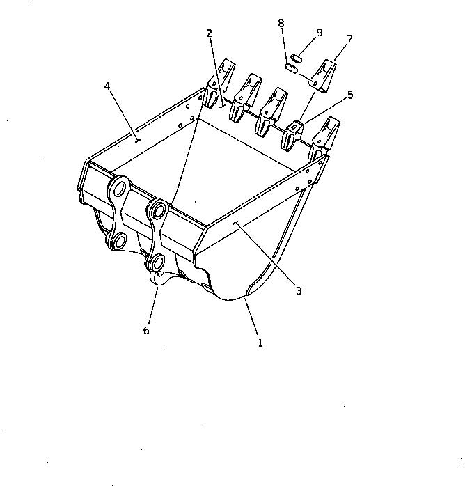 Komatsu parts book diagram for PC220LC-3 S/N 20001-UP: BUCKET ? 1.1M3 ? WIDTH 1400MM ? WITH HOOK (EXCEPT JAPAN)(#23164-)