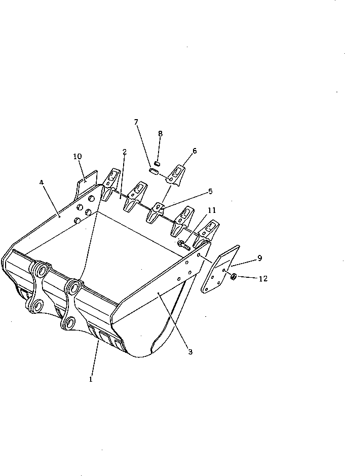 Komatsu parts book diagram for PC220LC-3 S/N 20001-UP: BUCKET ? 1.1M3 ? WIDTH 1400MM ? WITH SIDE CUTTER (EXCEPT JAPAN)(#23164-)