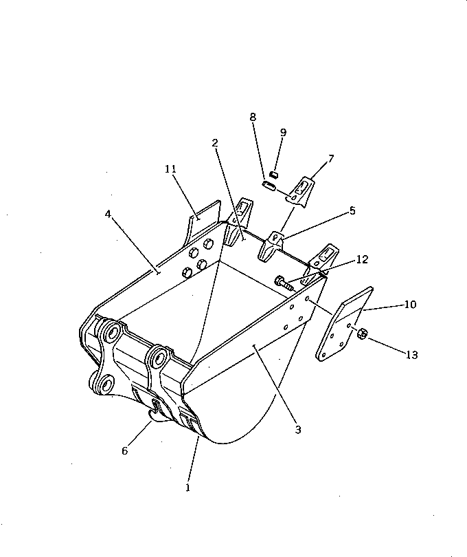 Komatsu parts book diagram for PC220LC-3 S/N 20001-UP: BUCKET ? 0.65M3 WIDTH 900MM ? WITH SIDE CUTTER (EXCEPT JAPAN)