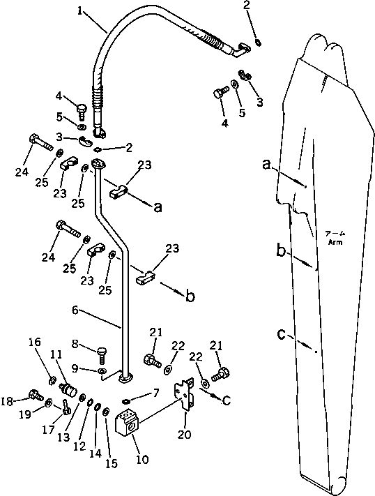 Komatsu parts book diagram for PC220LC-3 S/N 20001-UP: ADDITIONAL PIPING (ATTACHMENT SIDE) (FOR STANDARD ARM) (3/3)