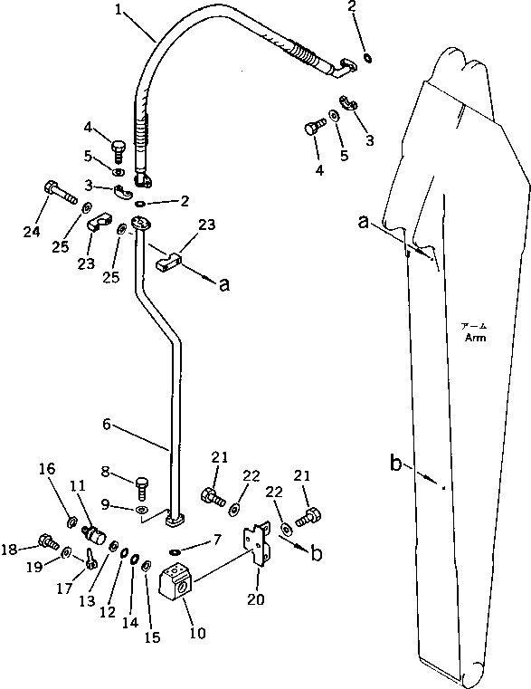 Komatsu parts book diagram for PC220LC-3 S/N 20001-UP: ADDITIONAL PIPING (ATTACHMENT SIDE) (FOR SHORT ARM) (3/3)