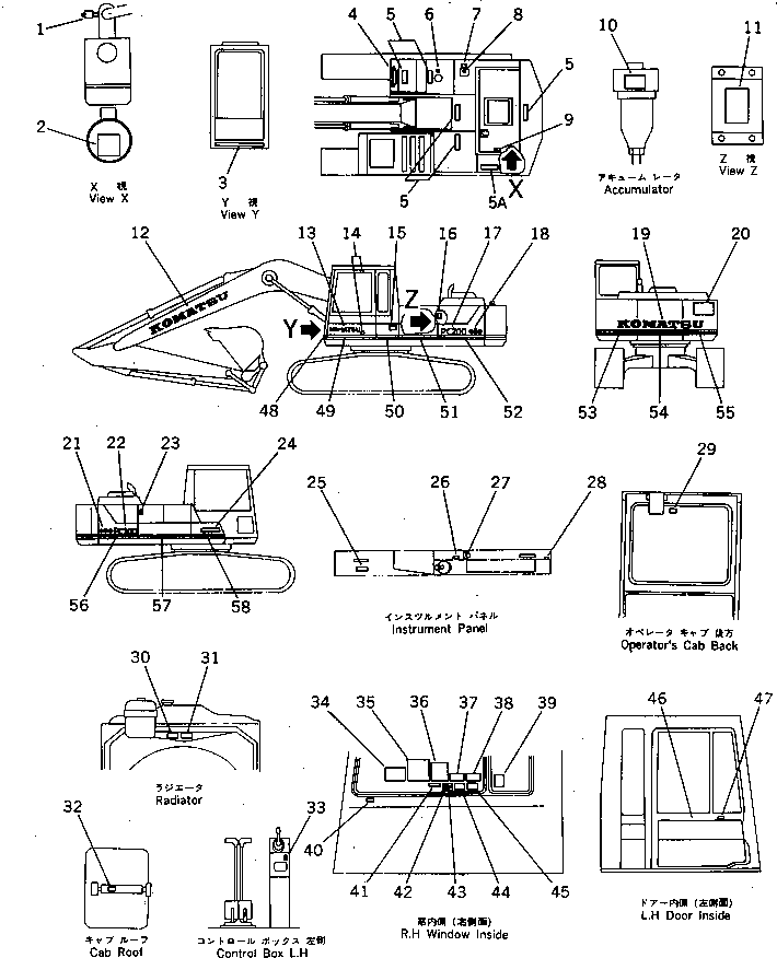 Komatsu parts book diagram for PC220LC-3 S/N 20001-UP: MARKS AND PLATES(INDONESIAN-ENGLISH)(FOR WRIST CONTROL)(W/O AUTO DECEL ?SWING MECHA.BRAKE)(W/2-STAGE)