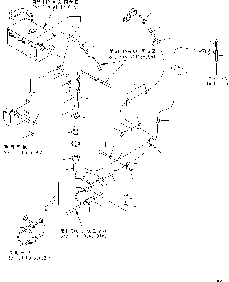 Excavators Komatsu / PC220LC-7 S/N 60001-UP (Overseas Version)(pc220l6c) / PRE HEATER (COOLANT) (COLD WEATHER A SPEC.) (FOR CAB HEATER)(#65001-)(450080 : W1112-03A1A)
