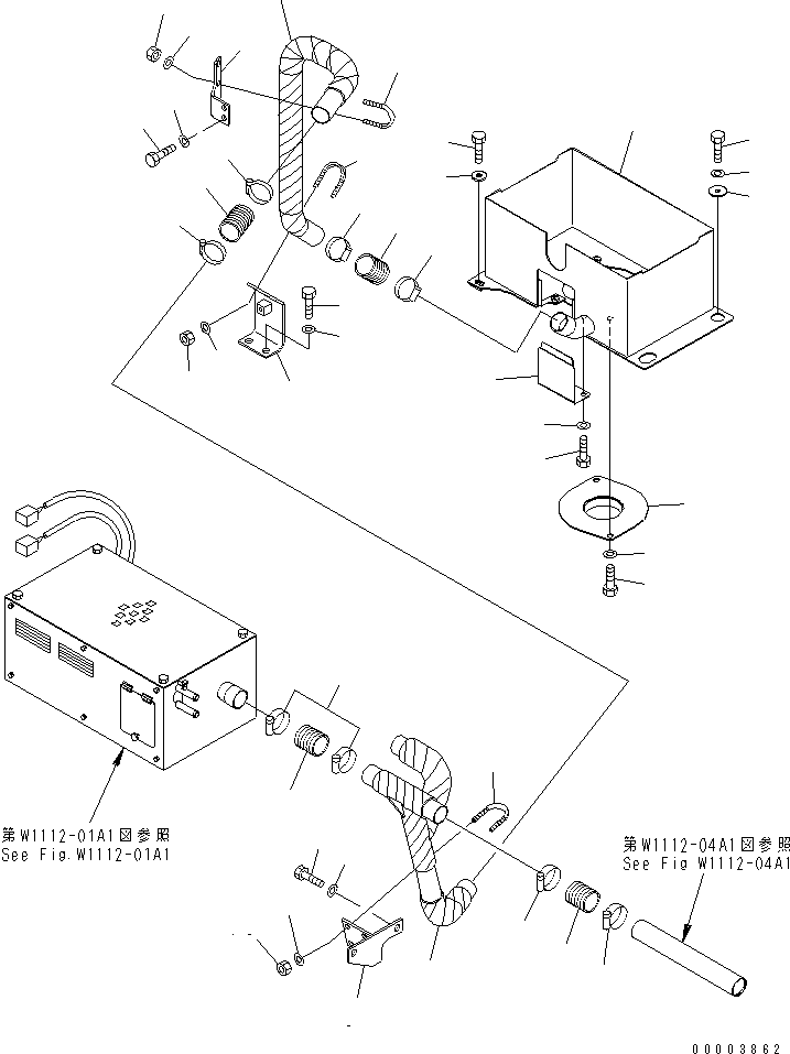 Excavators Komatsu / PC220LC-7 S/N 60001-UP (Overseas Version)(pc220l6c) / PRE HEATER (DUCT) (COLD WEATHER A SPEC.) (FOR CAB HEATER)(#60255-)(450160 : W1112-06A1)