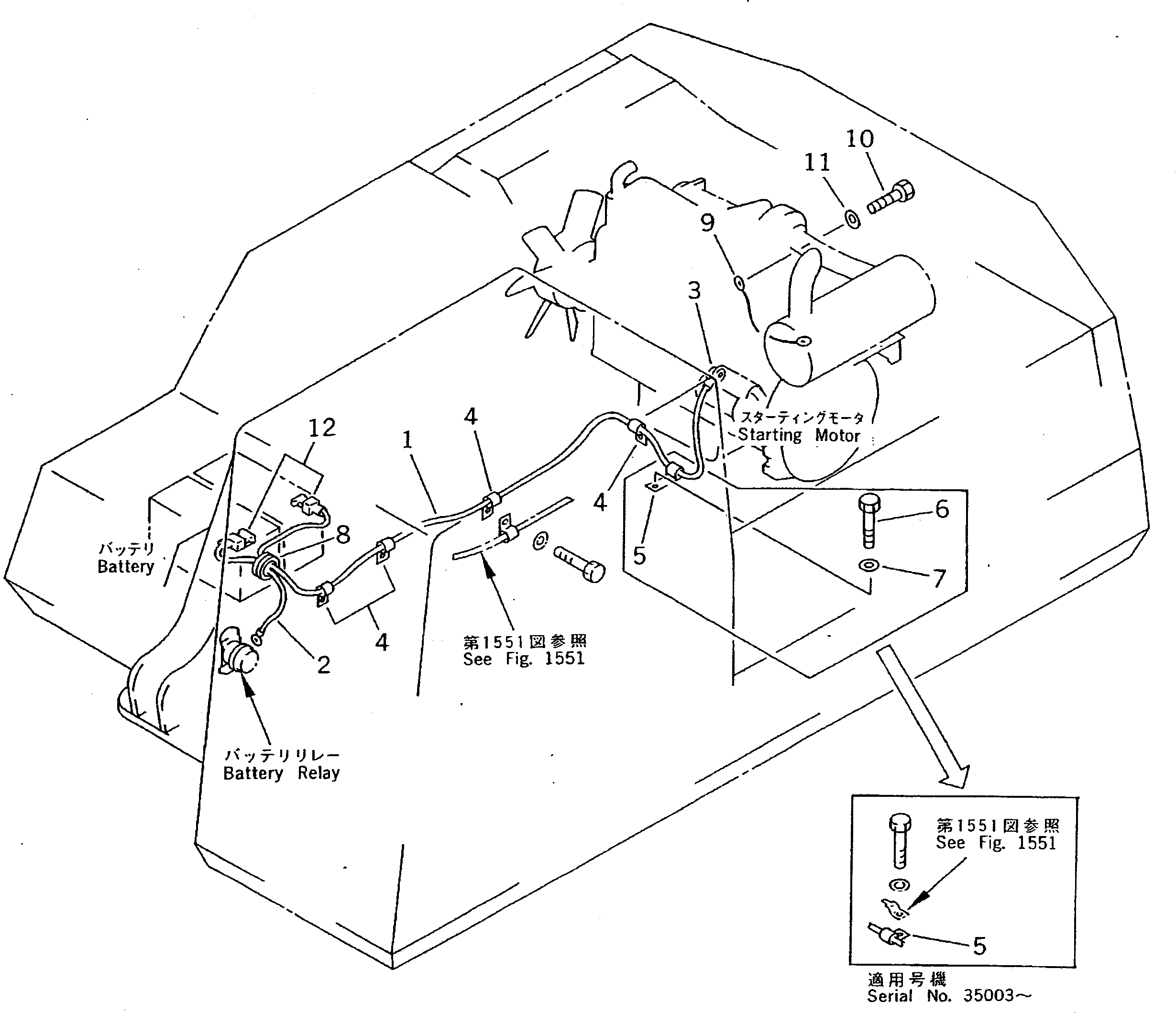 Excavators Komatsu / PC220LC-5 S/N 35001-UP(pc220lcc) / ELECTRICAL SYSTEM (WIRING) (BATTERY TO ENGINE)(#35001-36613)(030390 : 1521)