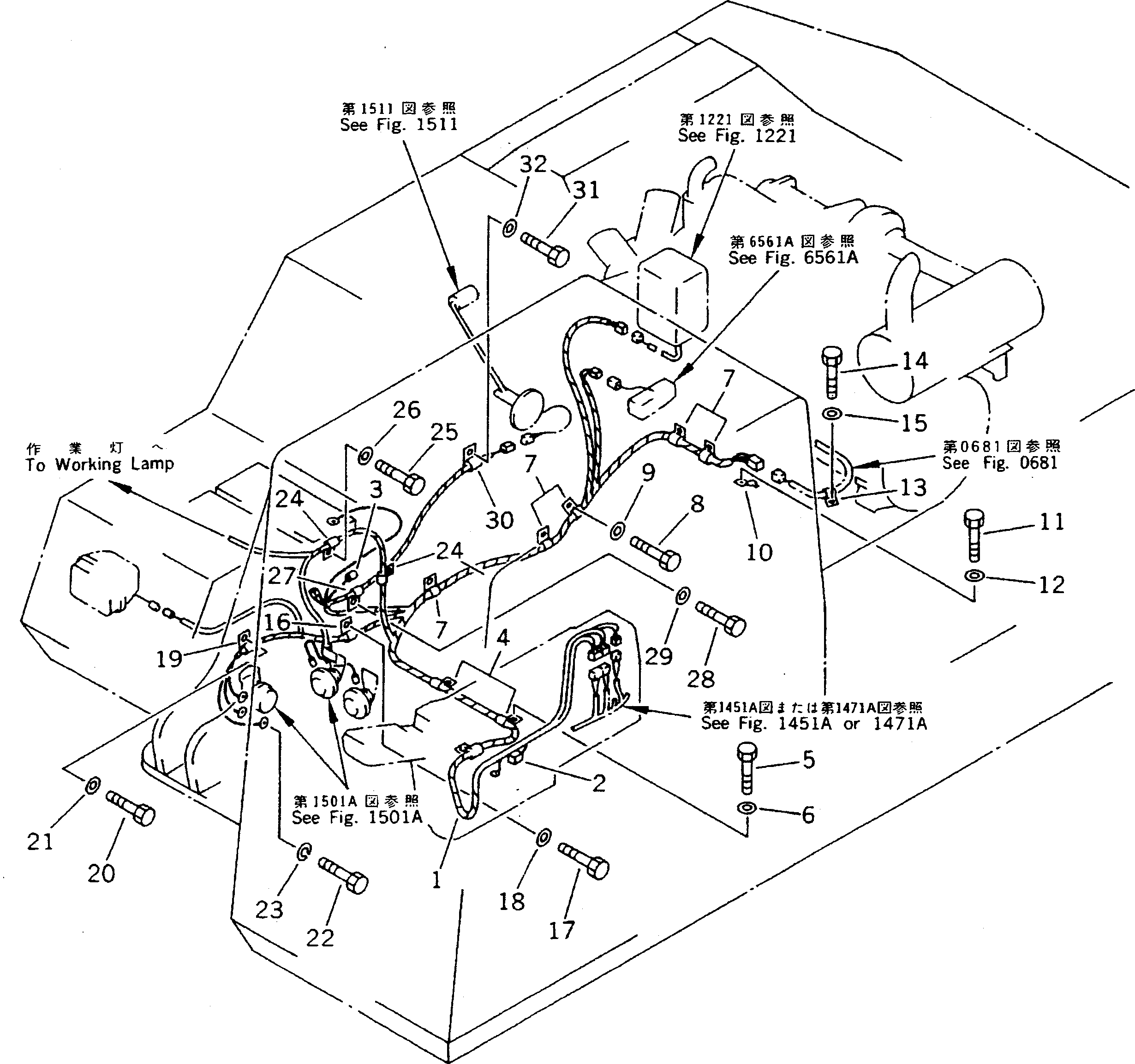 Excavators Komatsu / PC220LC-5 S/N 35001-UP(pc220lcc) / ELECTRICAL SYSTEM (WIRING) (CAB TO ENGINE SIDE HARNESS)(#36614-)(030460 : 1551A)
