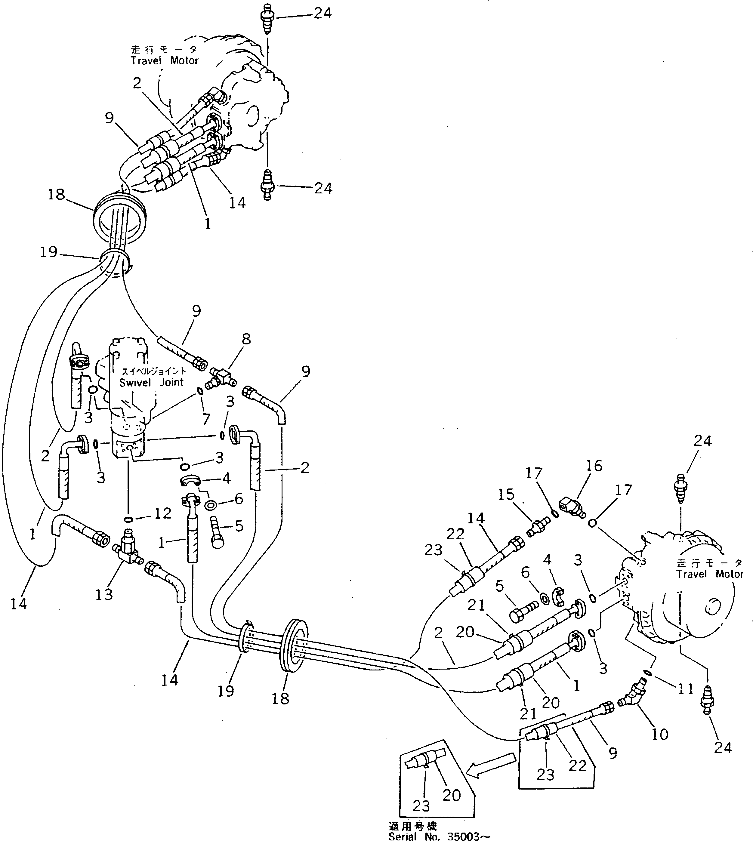 Excavators Komatsu / PC220LC-5 S/N 35001-UP(pc220lcc) / TRAVEL PIPING(090080 : 3121)