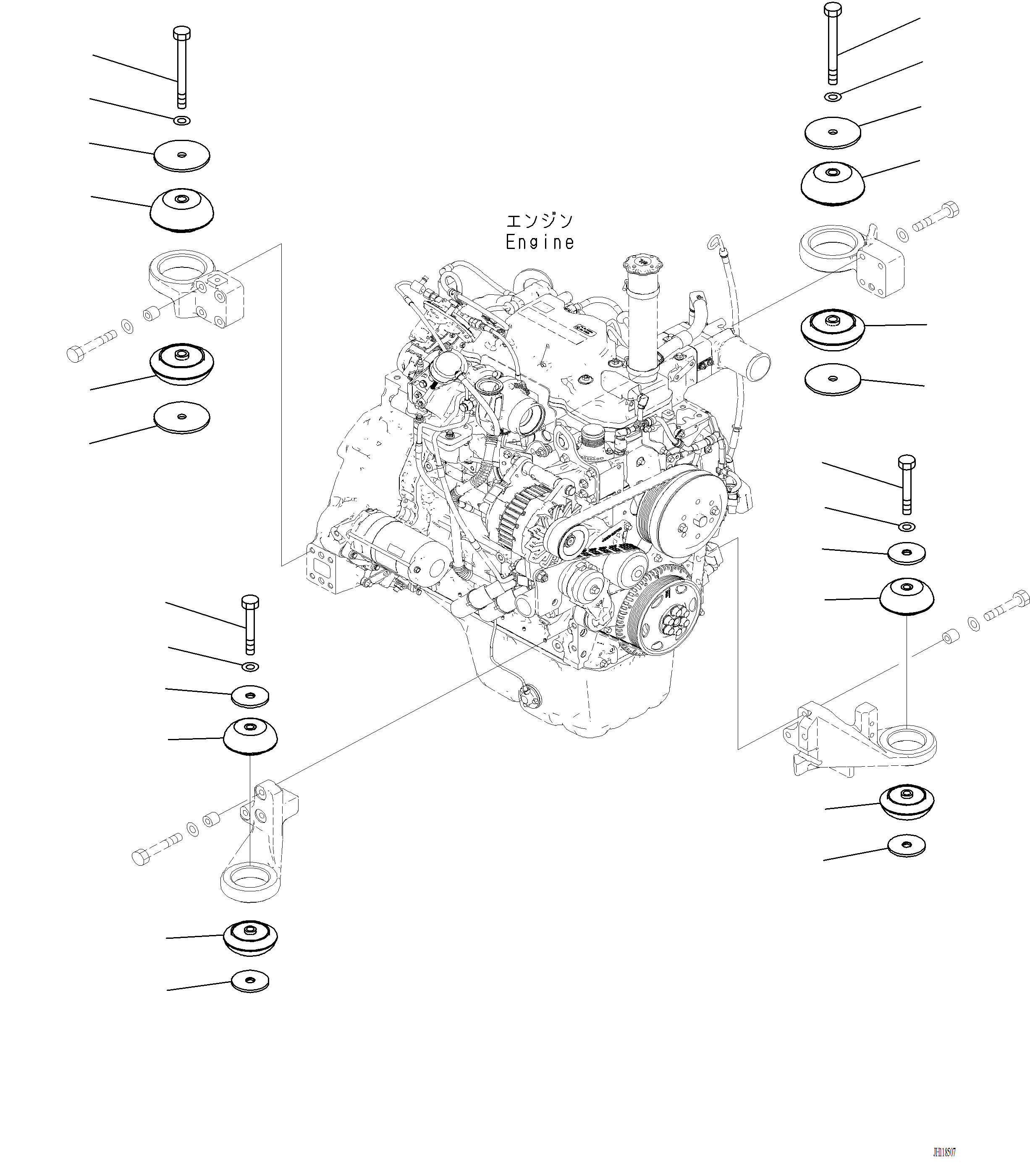 Komatsu parts book diagram for PC220LCi-12 S/N A15001: B0100-001002 ENGINE MOUNTING CUSHION