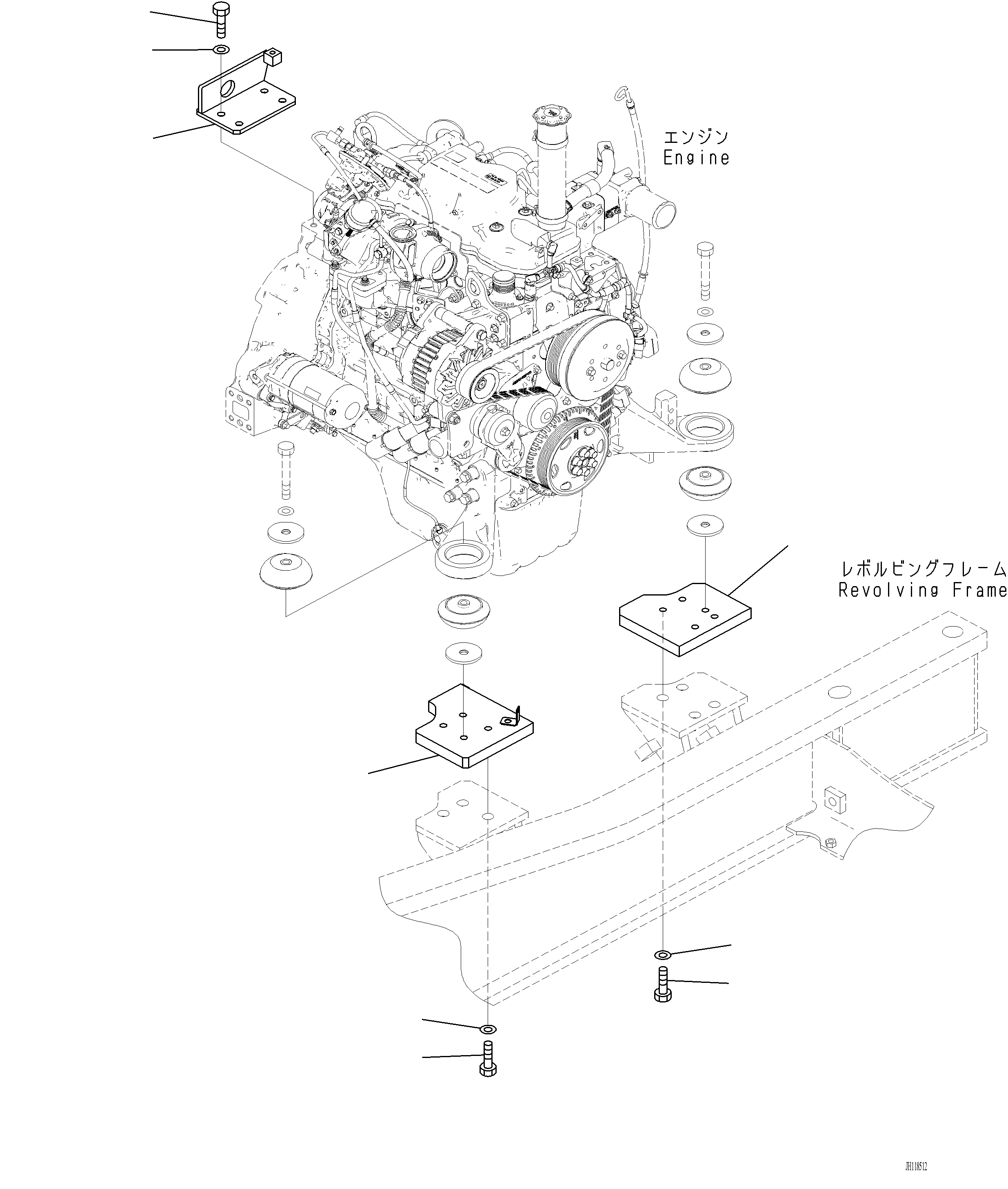 Komatsu parts book diagram for PC220LCi-12 S/N A15001: B0100-001003 ENGINE MOUNTING BRACKET (2/2)