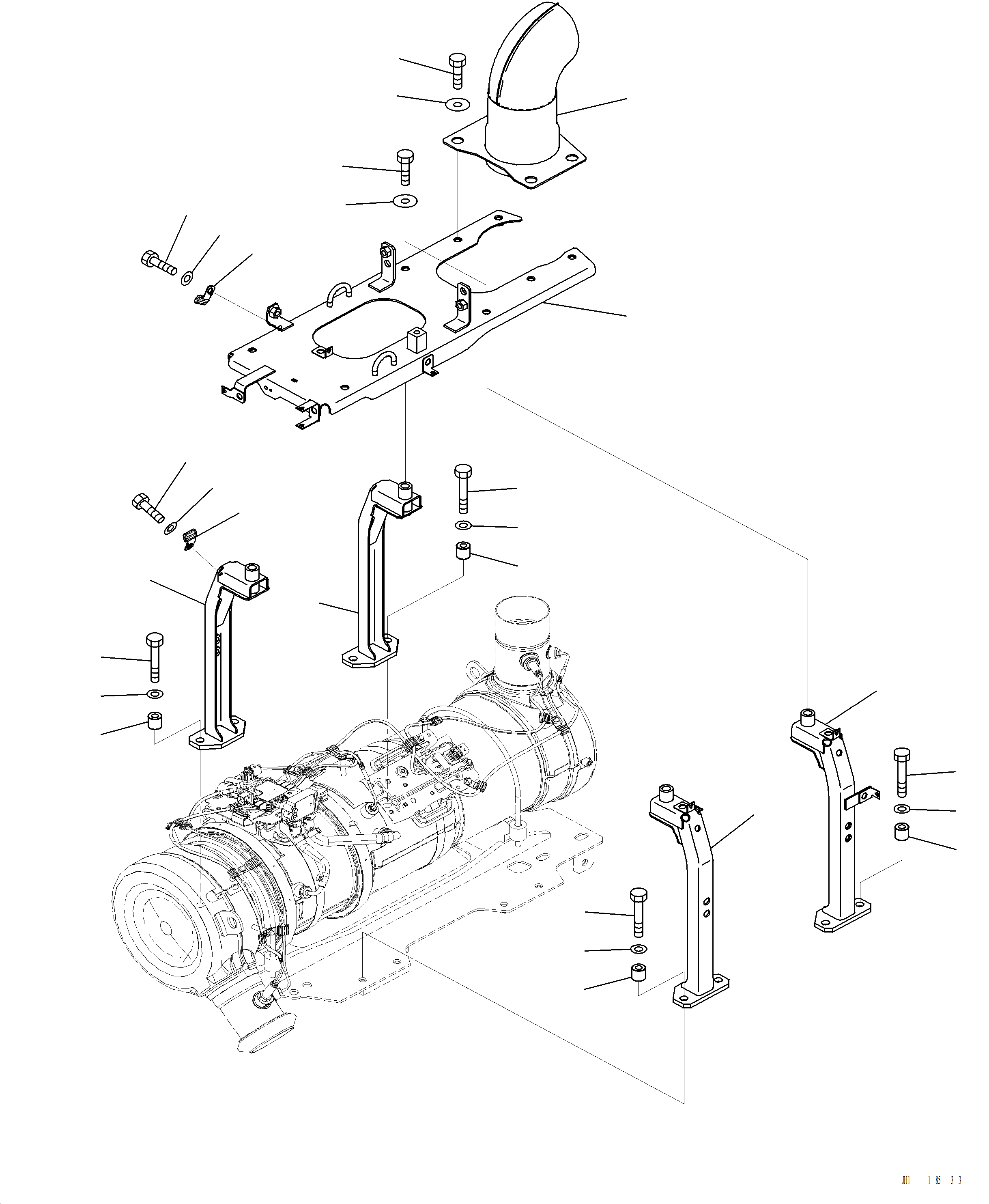 Komatsu parts book diagram for PC220LCi-12 S/N A15001: B0300-001004 EXHAUST PIPE FRAME (1/2)