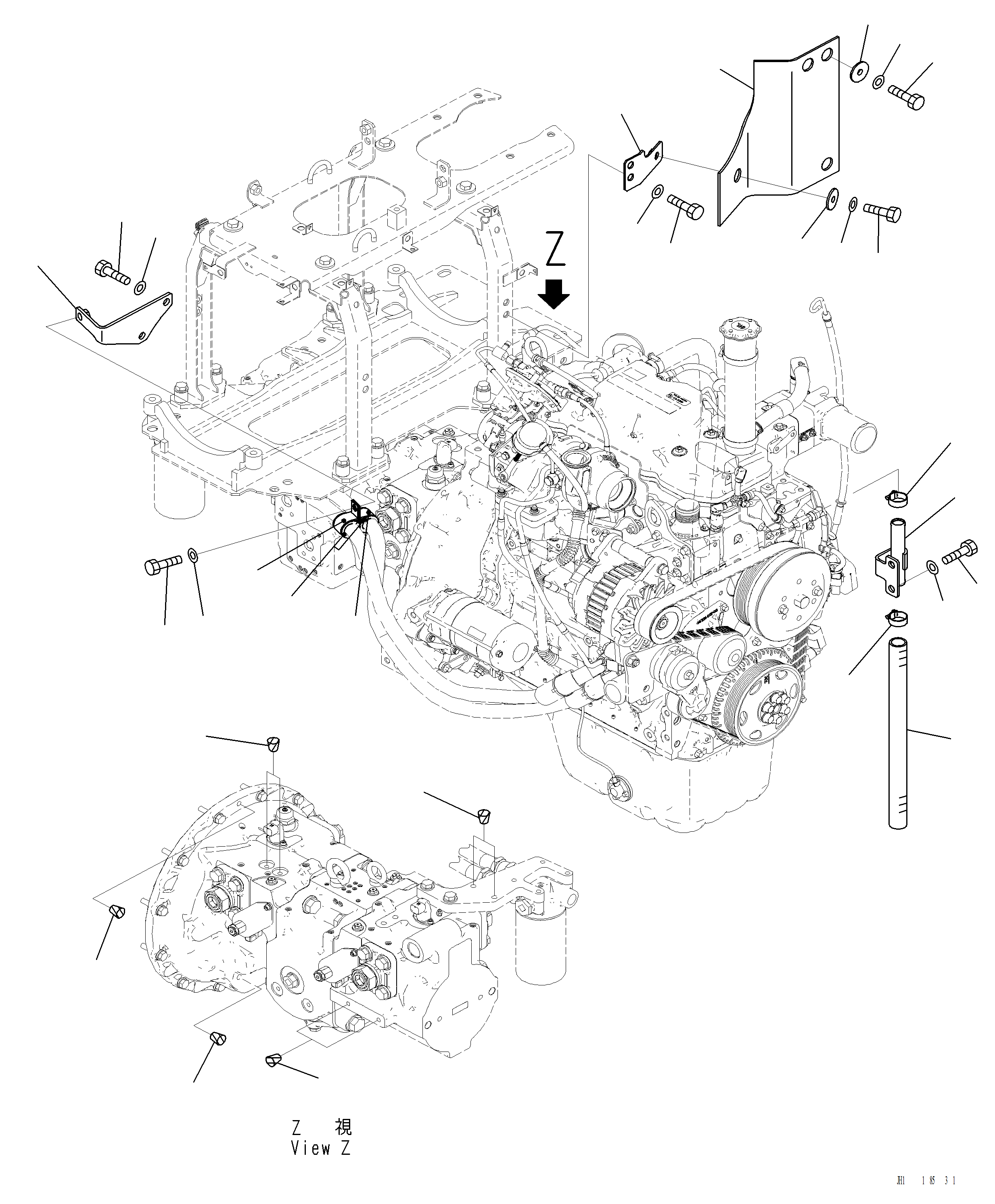 Komatsu parts book diagram for PC220LCi-12 S/N A15001: B0300-001009 EXHAUST PIPE BLOW-BY GAS PIPING