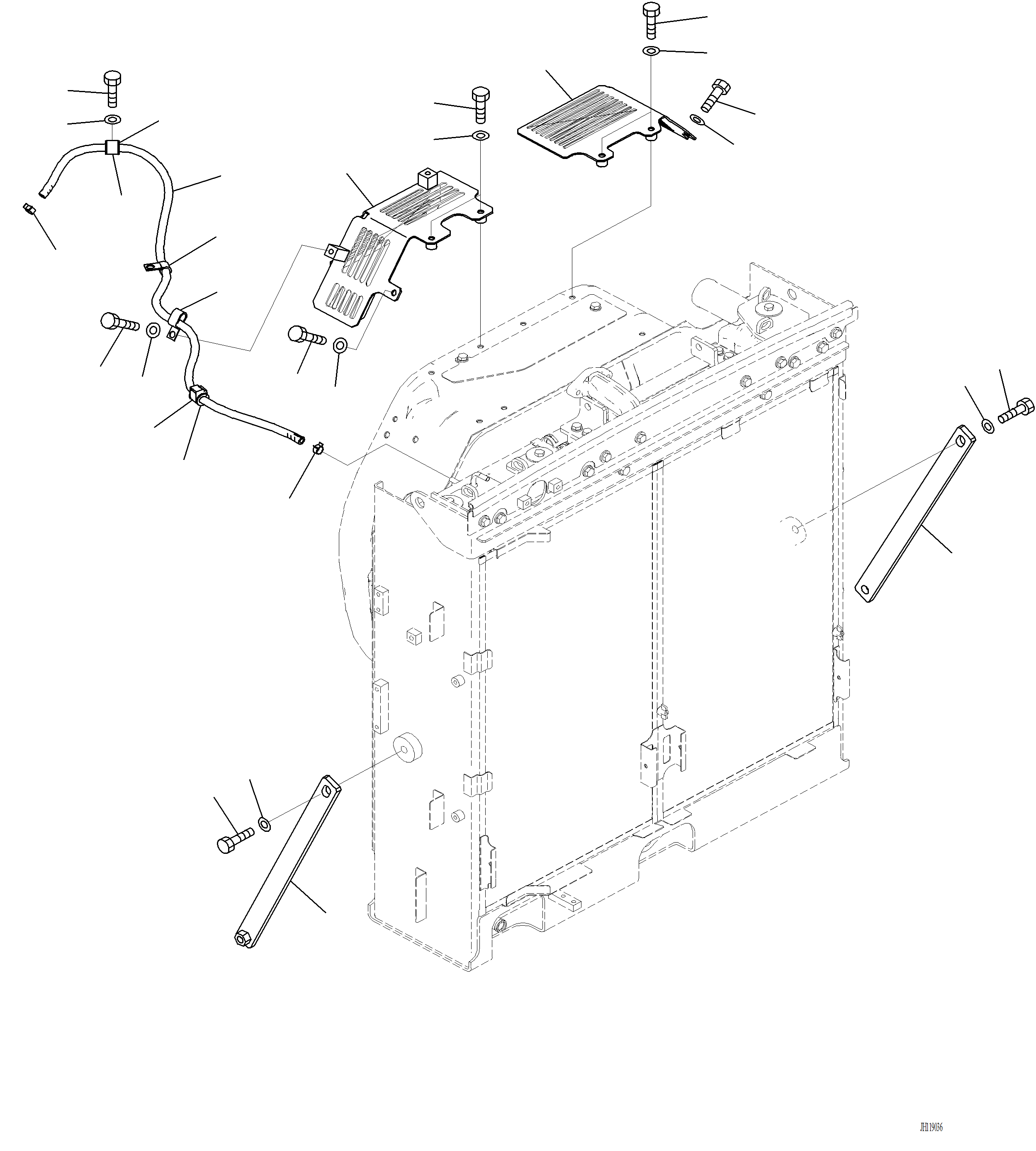 Komatsu parts book diagram for PC220LCi-12 S/N A15001: C0100-001009 COOLING SYSTEM STAY, FAN GUARD AND HOSE