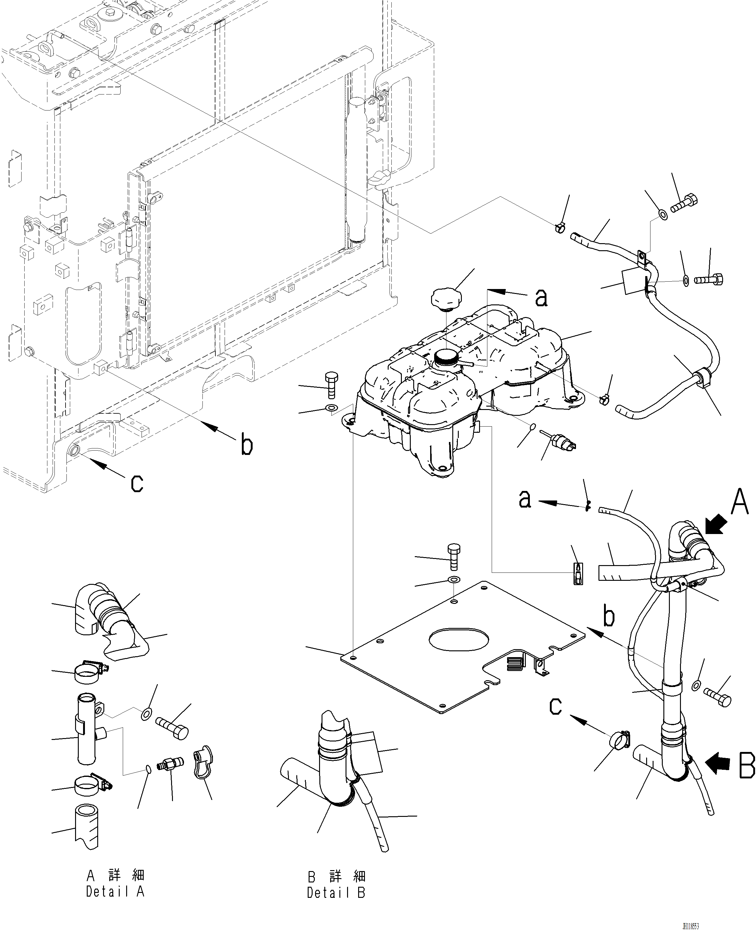 Komatsu parts book diagram for PC220LCi-12 S/N A15001: C0100-001014 COOLING SYSTEM EXPANSION TANK