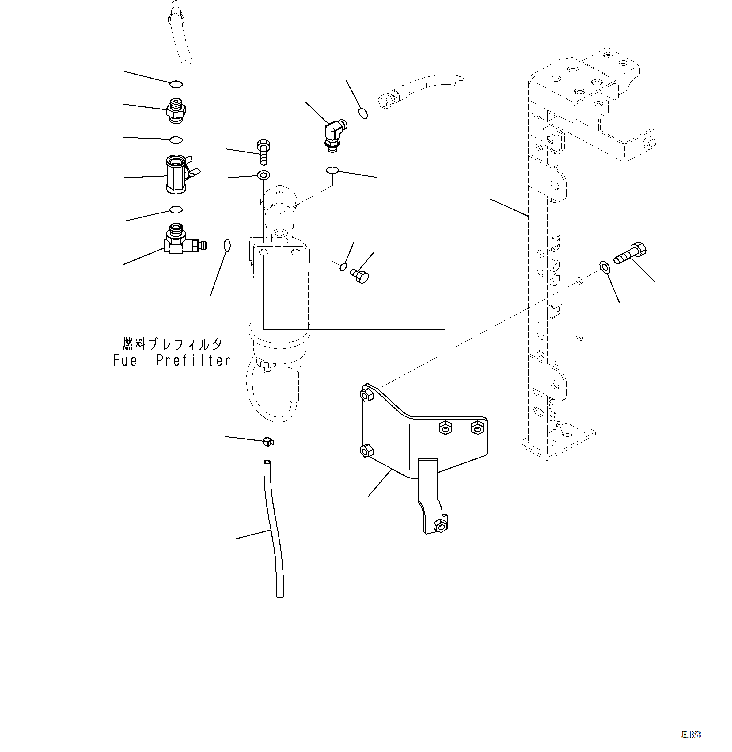 Komatsu parts book diagram for PC220LCi-12 S/N A15001: D0200-001004 FUEL PIPING FUEL PREFILTER MOUNTING
