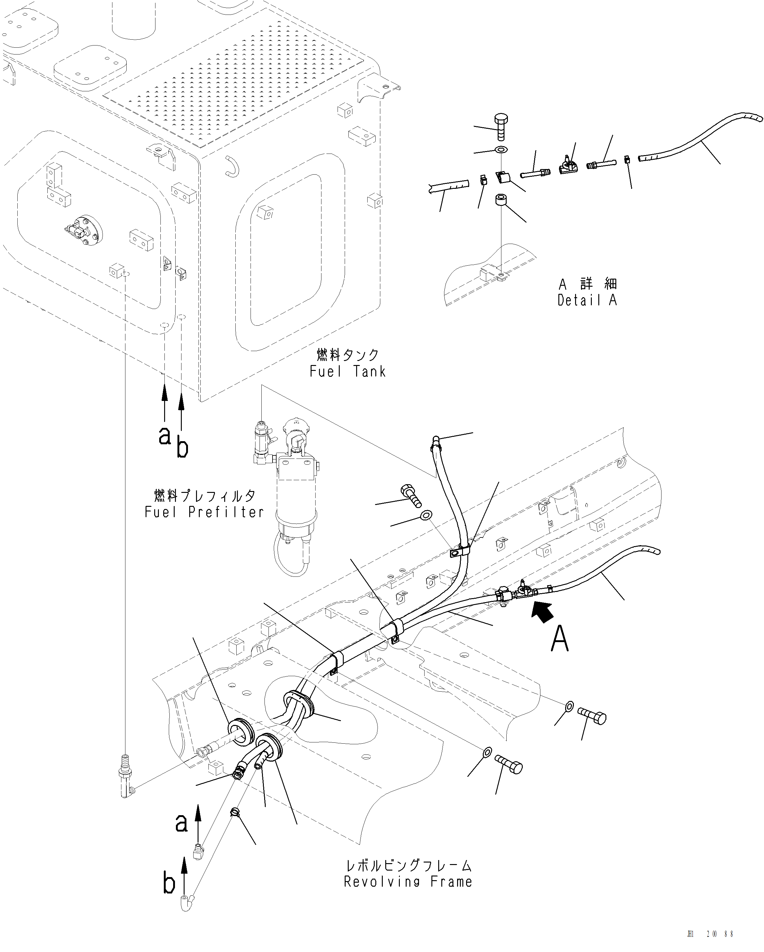 Komatsu parts book diagram for PC220LCi-12 S/N A15001: D0200-001006 FUEL PIPING REMOTE DRAIN