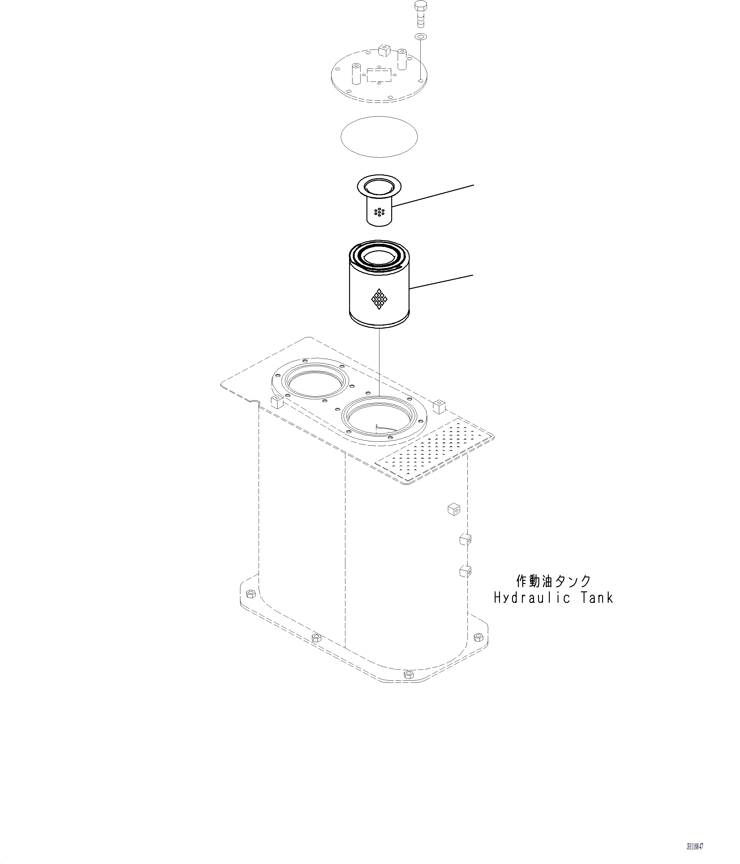 Komatsu parts book diagram for PC220LCi-12 S/N A15001: H0110-001003 HYDRAULIC TANK ELEMENT AND STRAINER