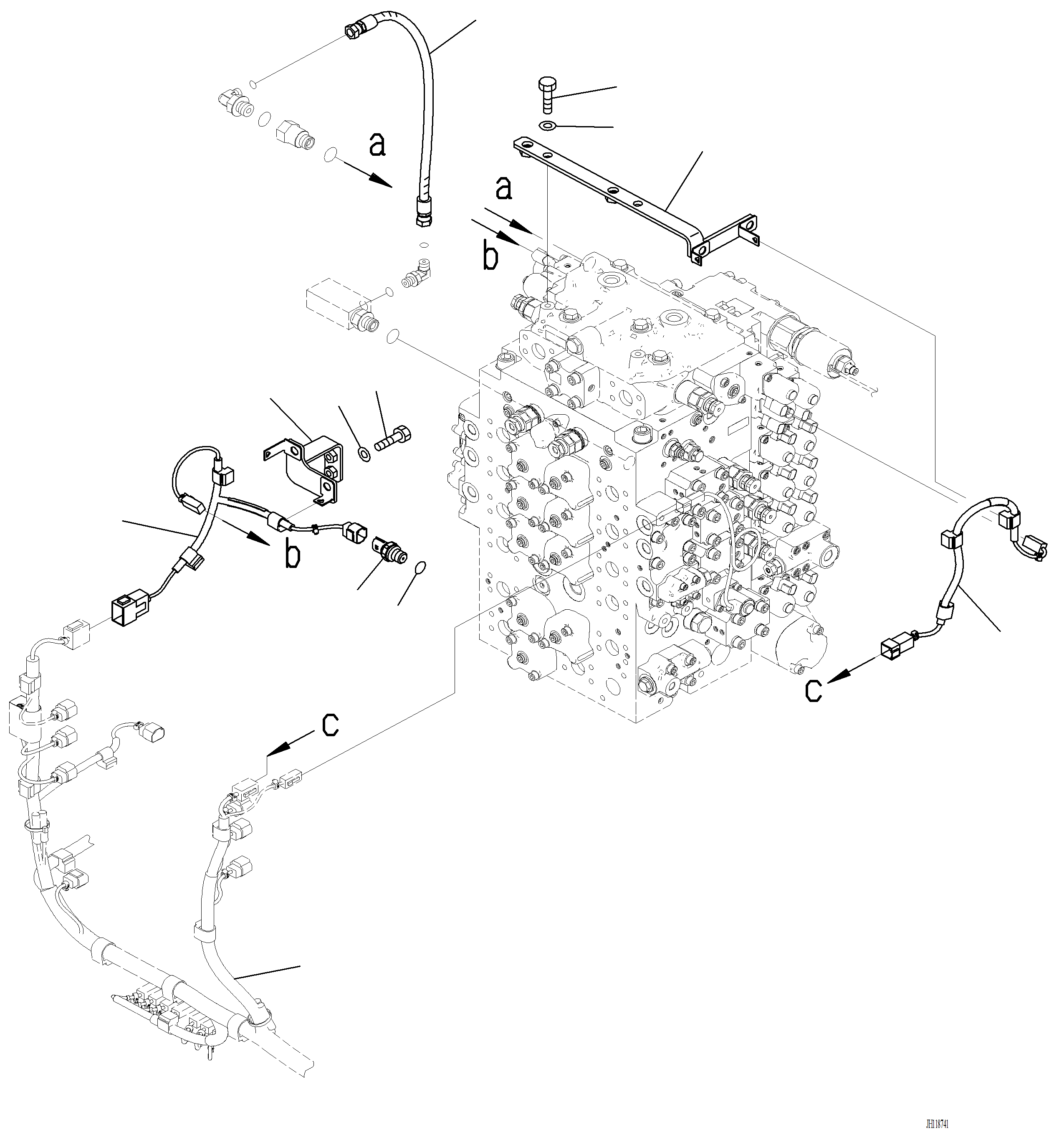 Komatsu parts book diagram for PC220LCi-12 S/N A15001: H0120-001024 CONTROL VALVE WIRING HARNESS (FOR 1-ADDITIONAL ACTUATOR PIPING, TOOL CONTROL)