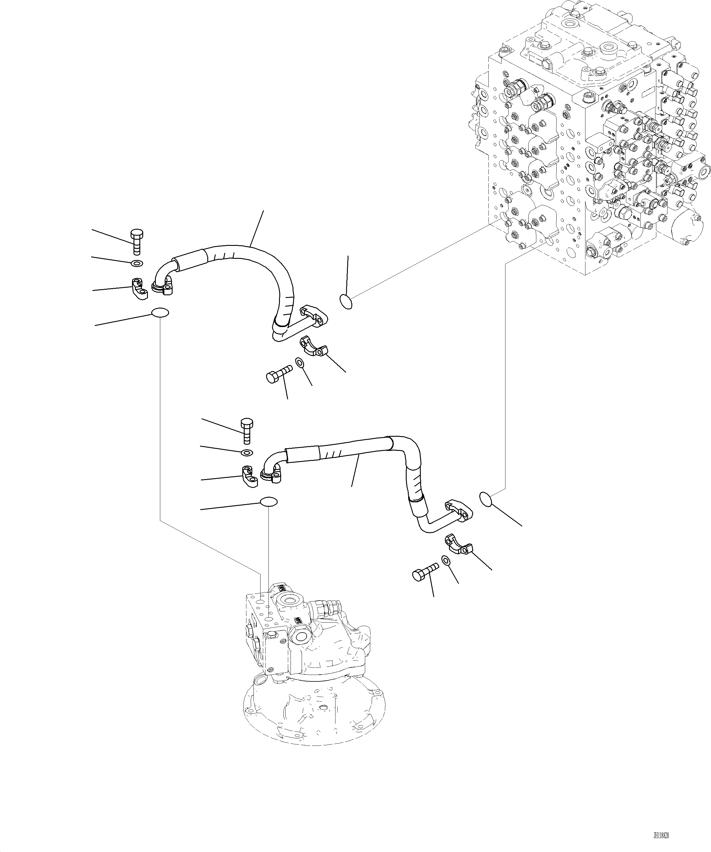 Komatsu parts book diagram for PC220LCi-12 S/N A15001: H1340-001001 SWING PIPING