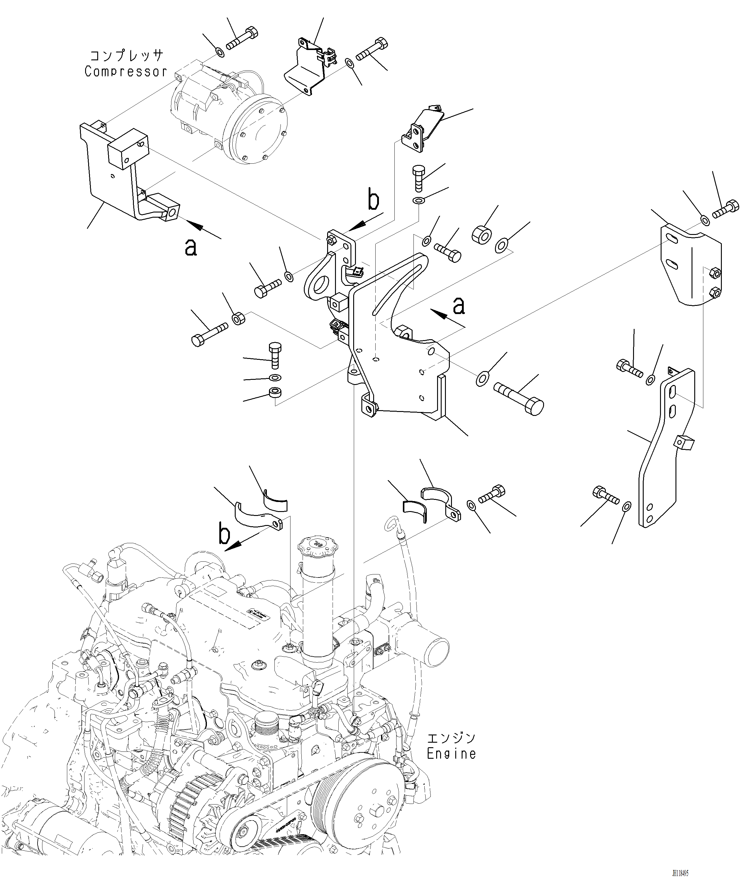 Komatsu parts book diagram for PC220LCi-12 S/N A15001: K0700-001002 AIR CONDITIONER COMPRESSOR MOUNTING