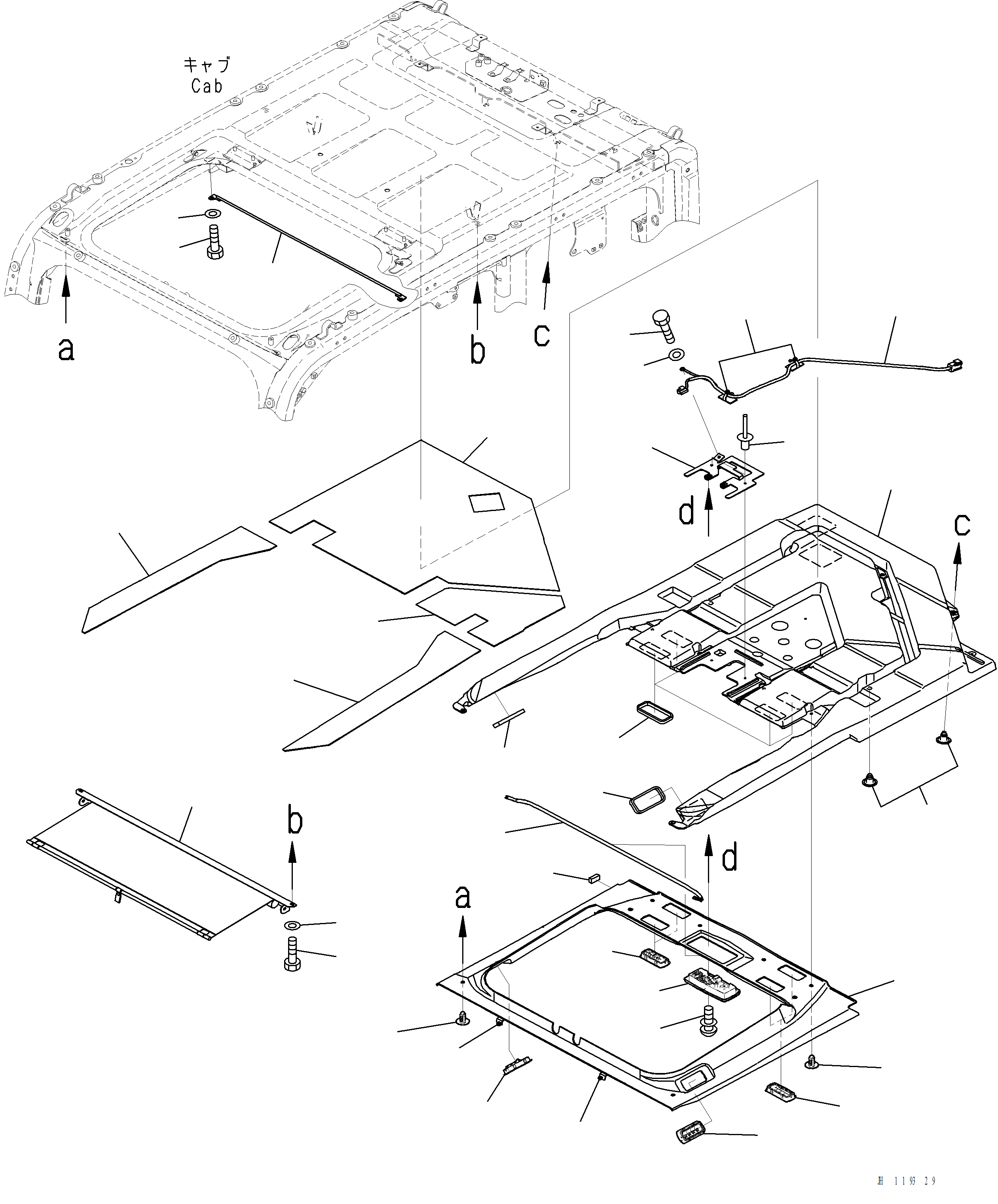 Komatsu parts book diagram for PC220LCi-12 S/N A15001: K1111-001012 CAB ROOF COVER